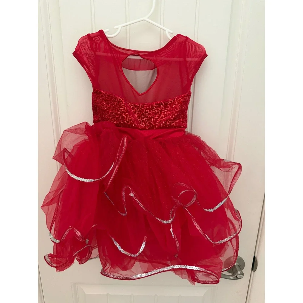 Weissman Red Sequin Tulle Tutu Dance Costume Dress Rhinestone Heart Girls‎ SC